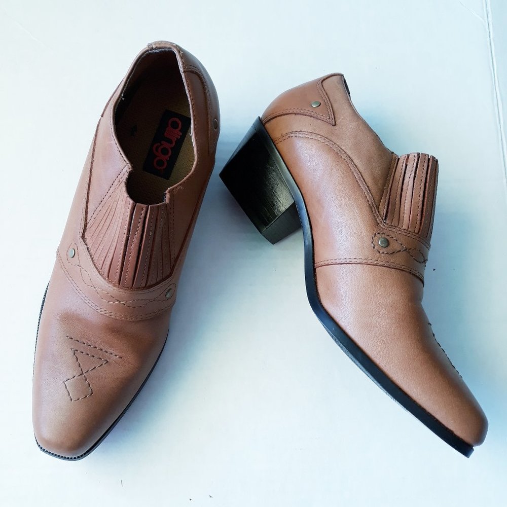 Dingo Tan Leather Western Ankle Boots Sz 7.5M